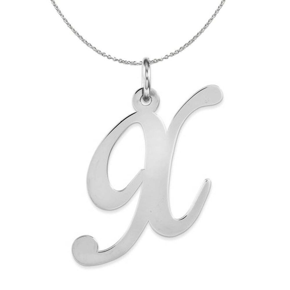 Silver, Ella Collection, LG Fancy Script Initial X Necklace - 24 In